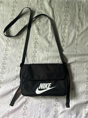 Nike Black Shoulder Messenger Bag with White Logo